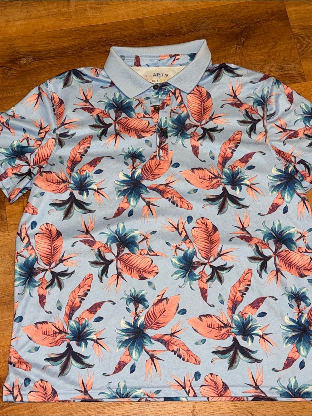 Apt. 9 Light Blue Polo with Coral and Teal Floral Print